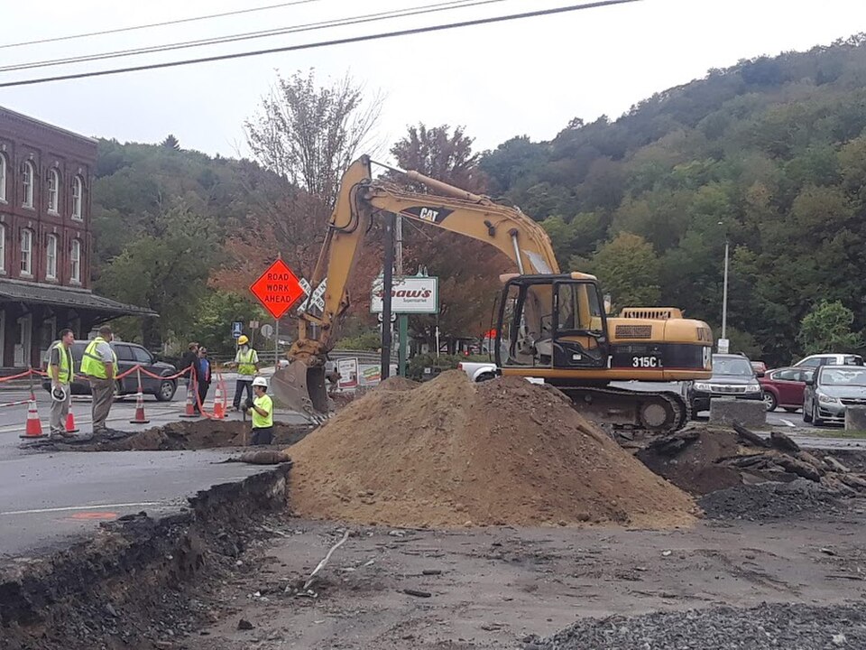 Roadworks, excavator